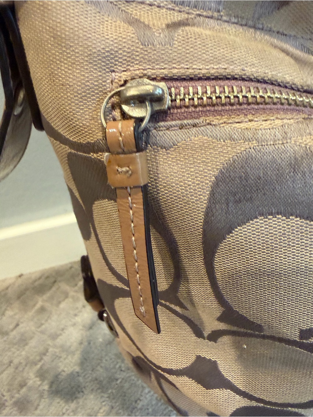 Coach Signature Canvas Shoulder Bag in Light Lavender and Cream - Picture 12 of 15